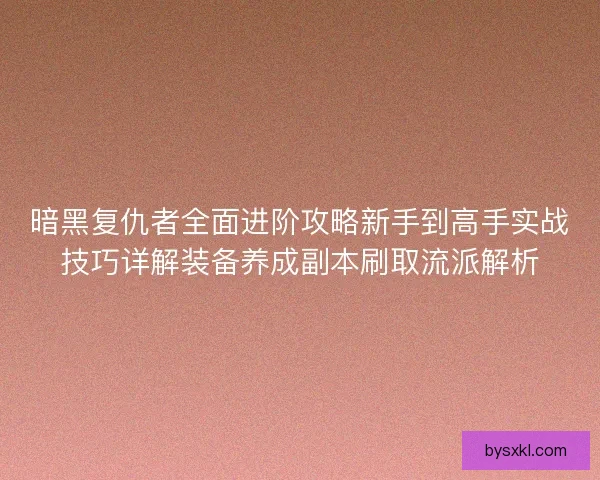 暗黑复仇者全面进阶攻略新手到高手实战技巧详解装备养成副本刷取流派解析